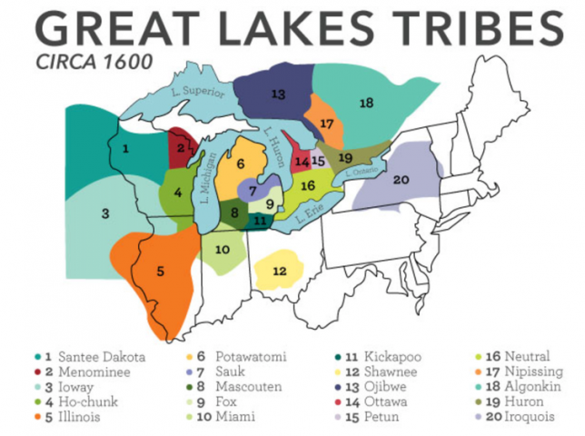 Native American tribes in the Great Lakes region pre-European settlement. Milwaukee Public Museum, CC BY-ND