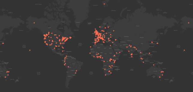 Map showing global marches between On September 15-17, 2023 demanding an immediate, equitable end to fossil fuels